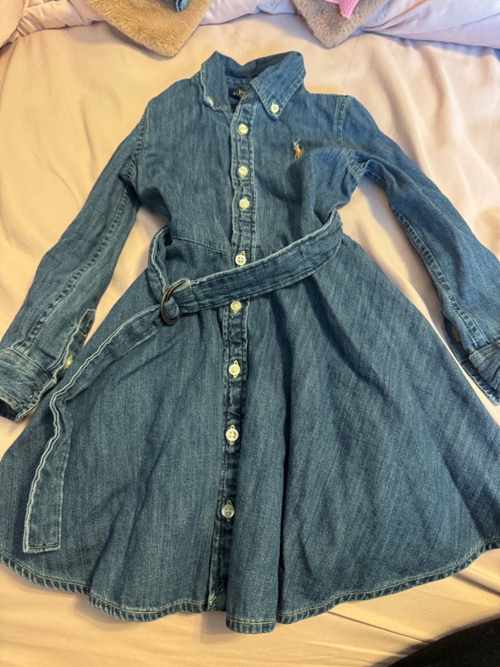 Ralph Lauren Girls' Denim Button-Front Dress in Blue